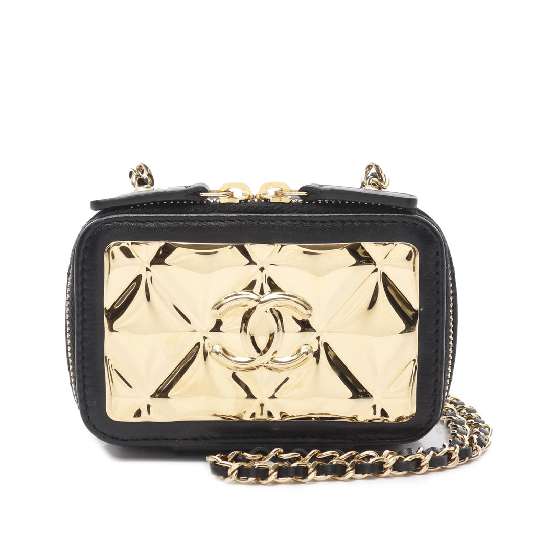 Extra Mini CC Quilted Golden Plate Vanity Crossbody Black - Gaby Paris