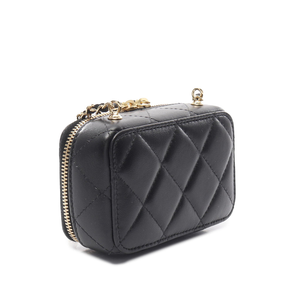 Extra Mini CC Quilted Golden Plate Vanity Crossbody Black - Gaby Paris
