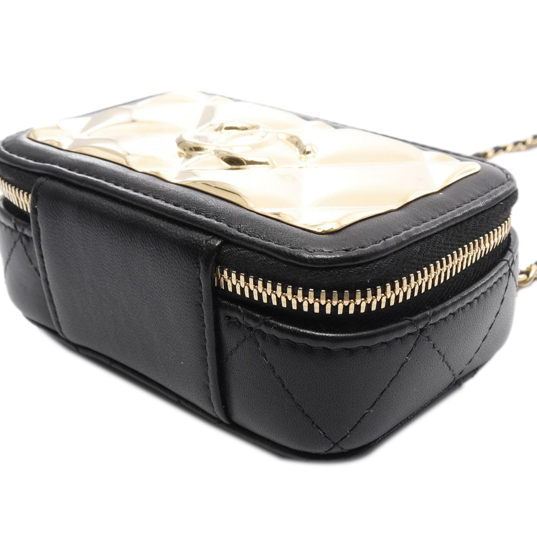 Extra Mini CC Quilted Golden Plate Vanity Crossbody Black - Gaby Paris