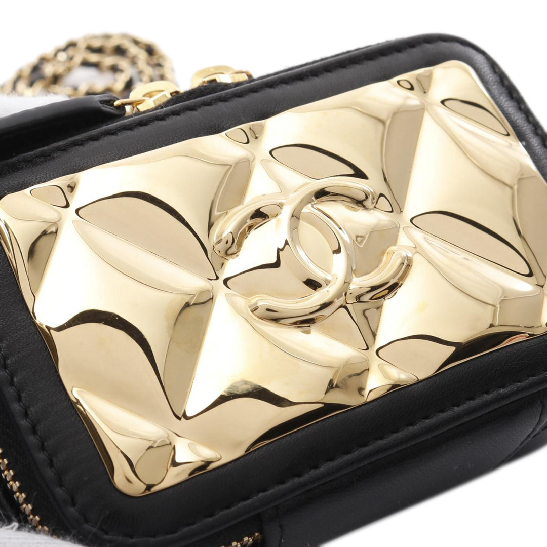 Extra Mini CC Quilted Golden Plate Vanity Crossbody Black - Gaby Paris