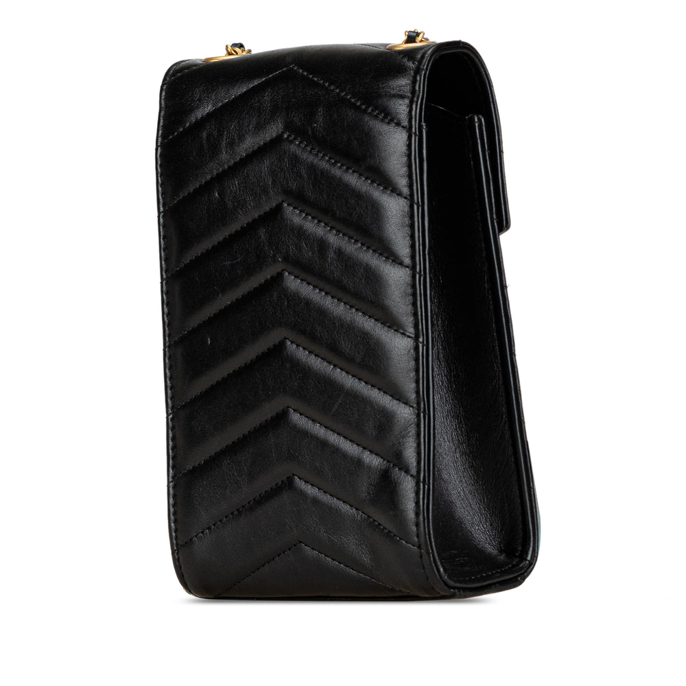 Calfskin CC Chevron Medal Envelope Vertical Clutch With Chain Black - Gaby Paris