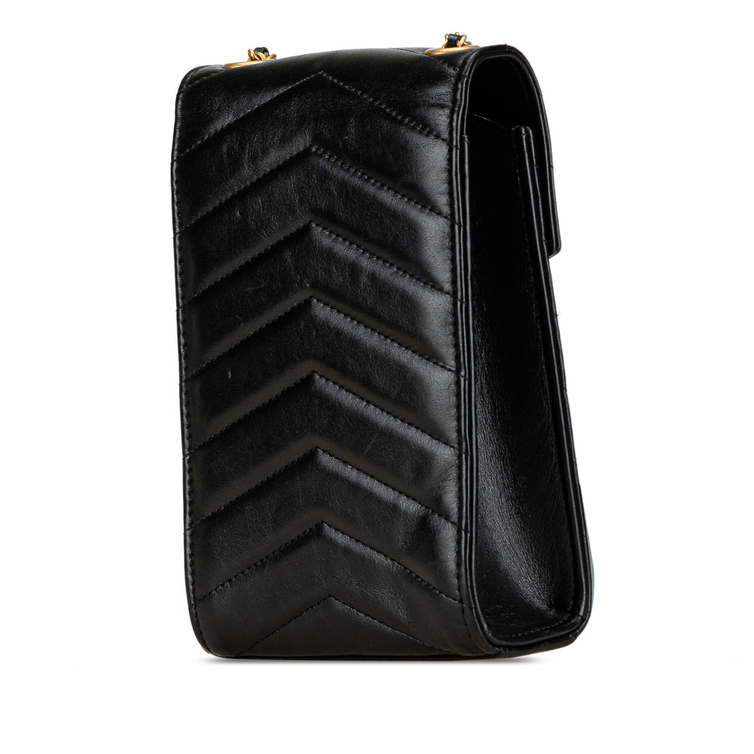 Calfskin CC Chevron Medal Envelope Vertical Clutch With Chain Black - Gaby Paris