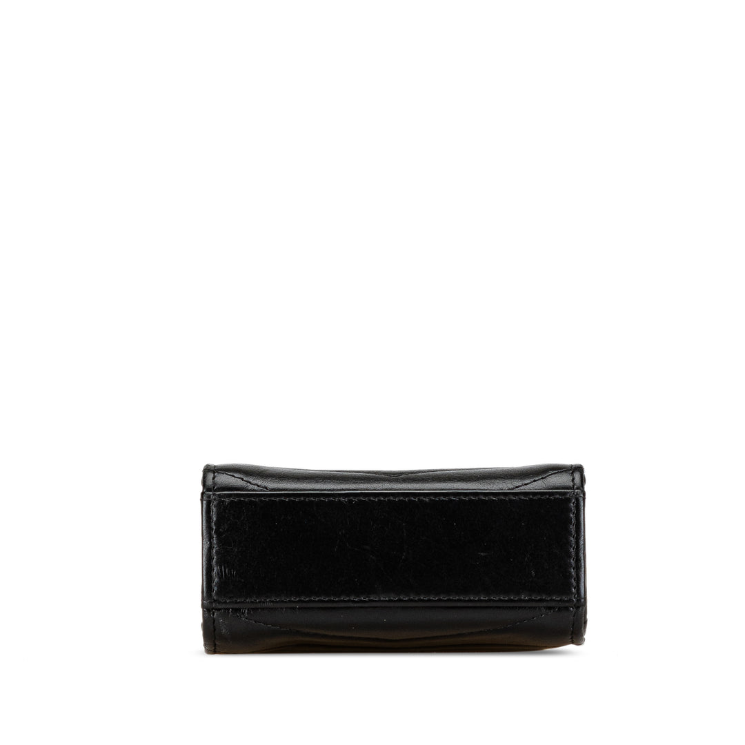 Calfskin CC Chevron Medal Envelope Vertical Clutch With Chain Black - Gaby Paris