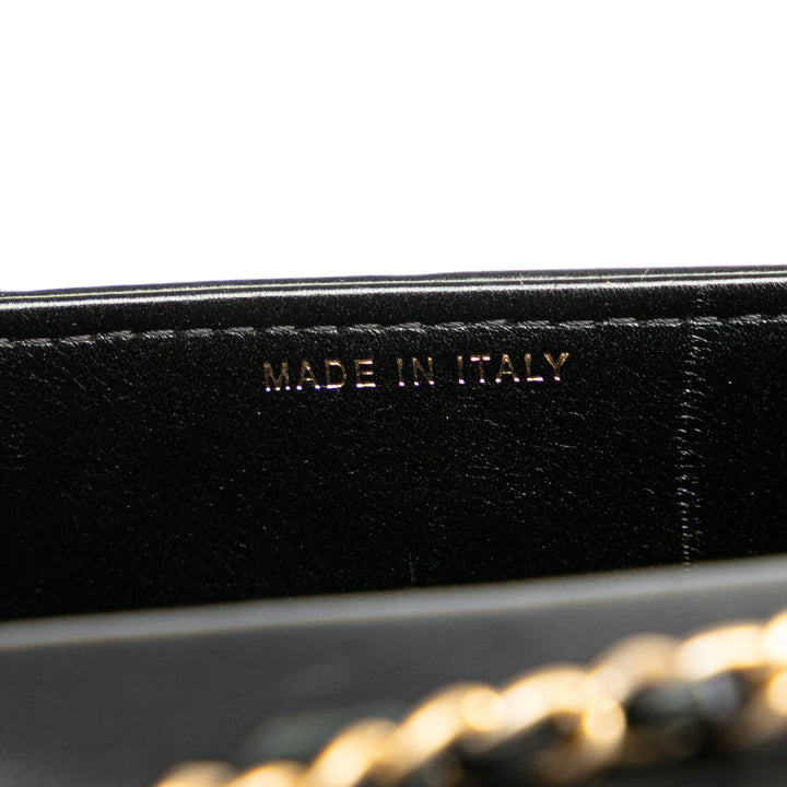 Calfskin CC Chevron Medal Envelope Vertical Clutch With Chain Black - Gaby Paris