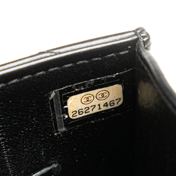 Calfskin CC Chevron Medal Envelope Vertical Clutch With Chain Black - Gaby Paris