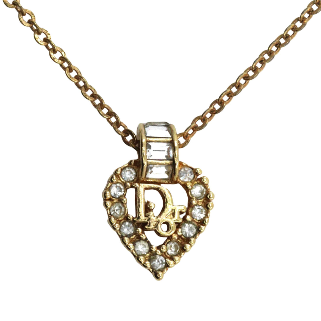 Dior plaqué Strass Heart Pendant Collier