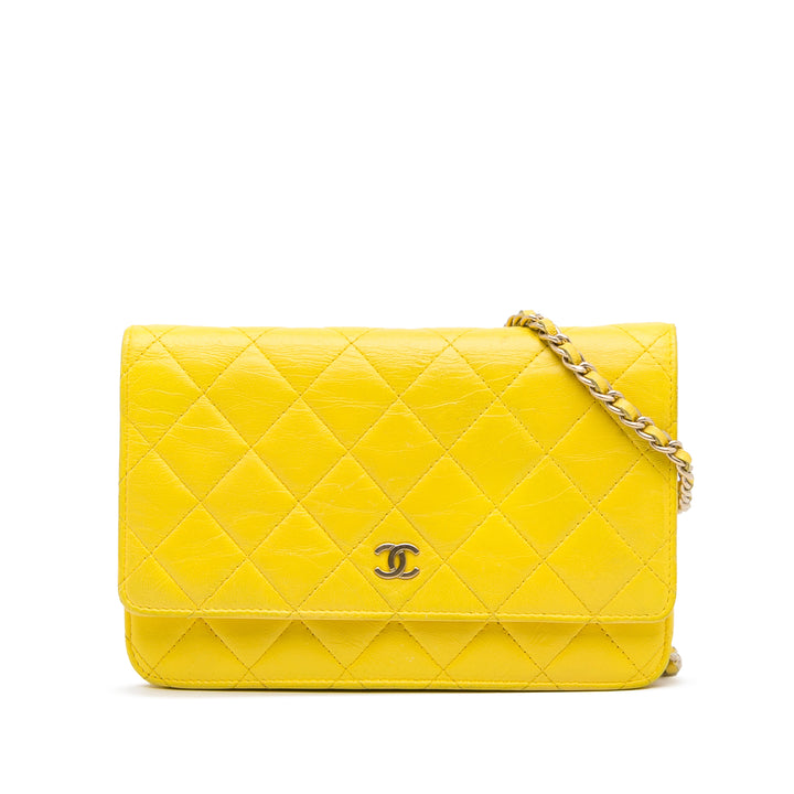 Classic Lambskin Wallet on Chain Yellow - Gaby Paris