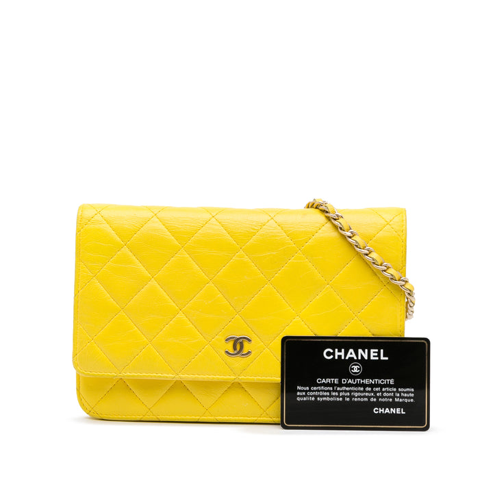 Classic Lambskin Wallet on Chain Yellow - Gaby Paris