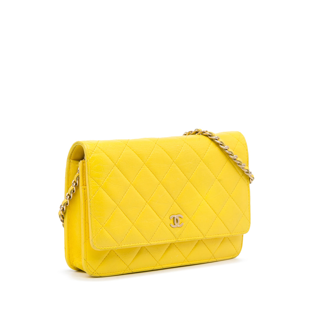 Classic Lambskin Wallet on Chain Yellow - Gaby Paris