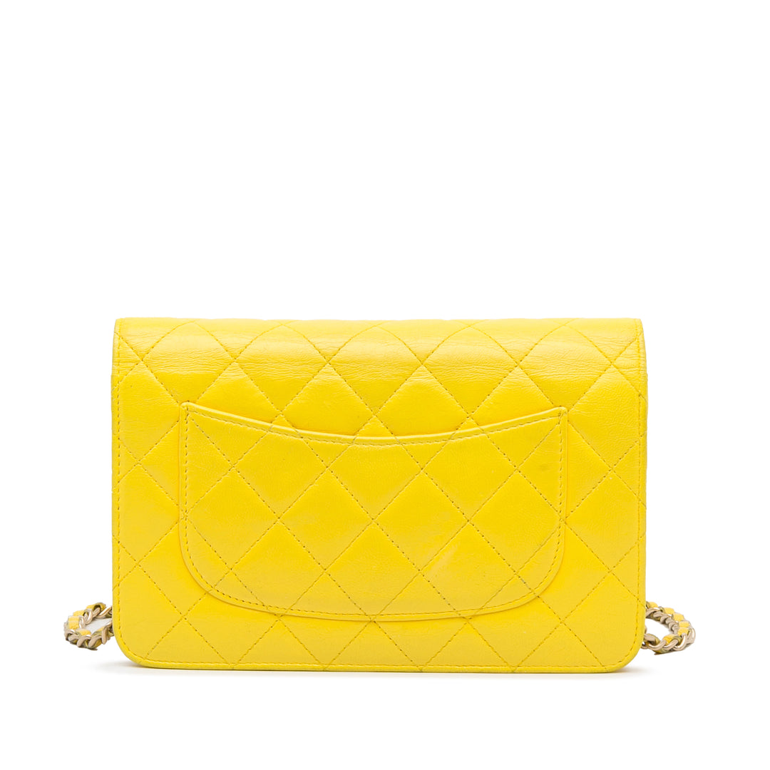 Classic Lambskin Wallet on Chain Yellow - Gaby Paris