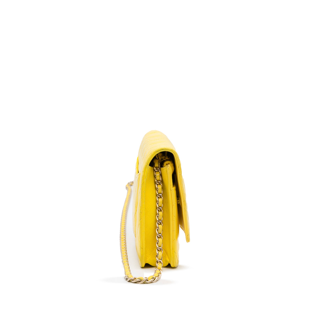 Classic Lambskin Wallet on Chain Yellow - Gaby Paris