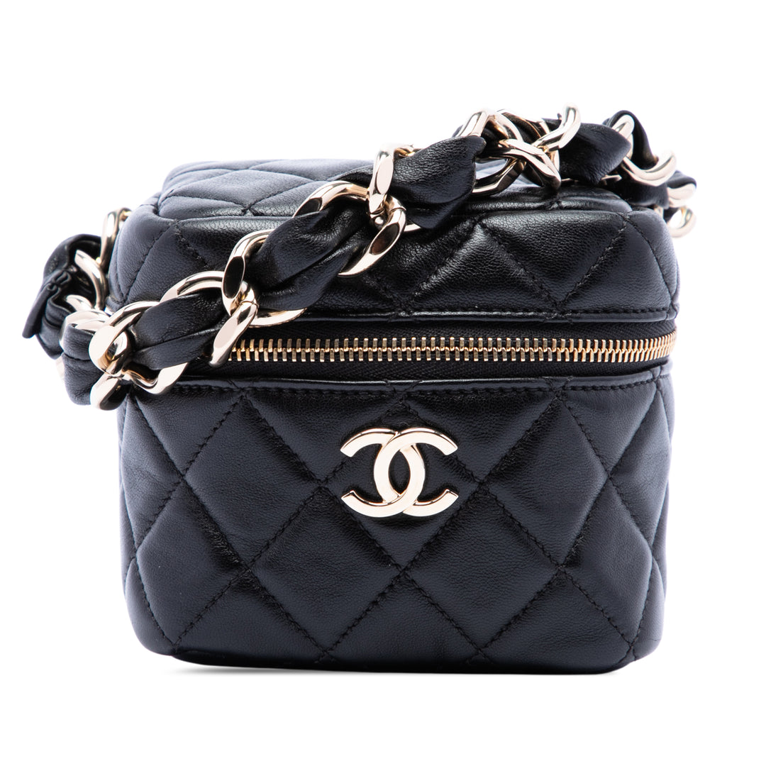 CC Matelassé Cube Wristlet Vanity Cuir d'agneau Noir