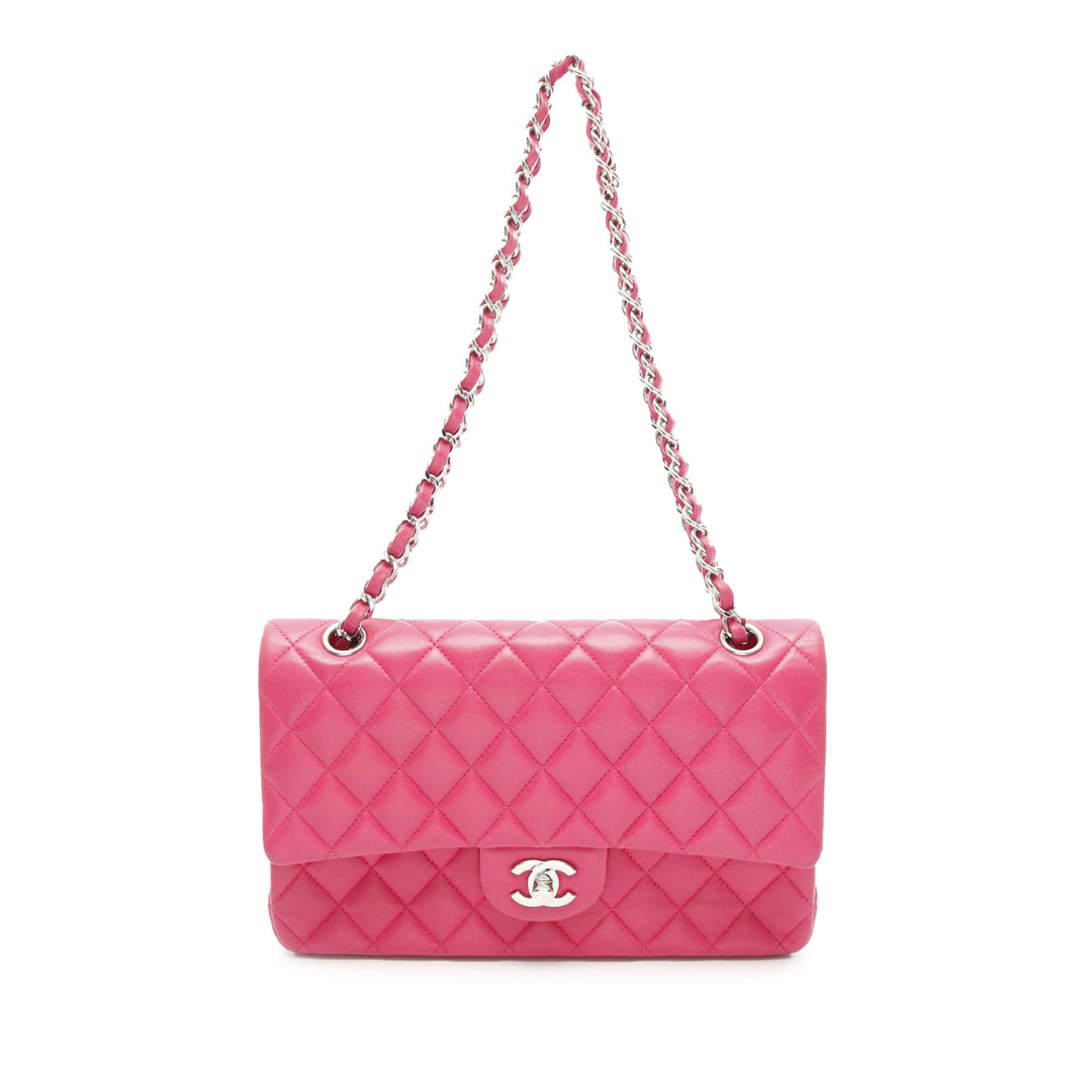 Medium Classic Lambskin Double Flap Pink - Gaby Paris