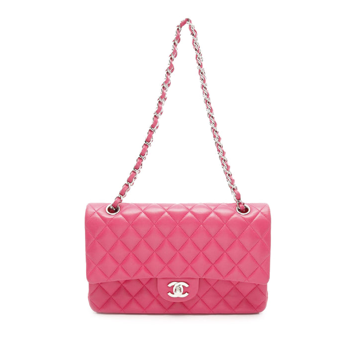 Medium Classic Lambskin Double Flap Pink - Gaby Paris