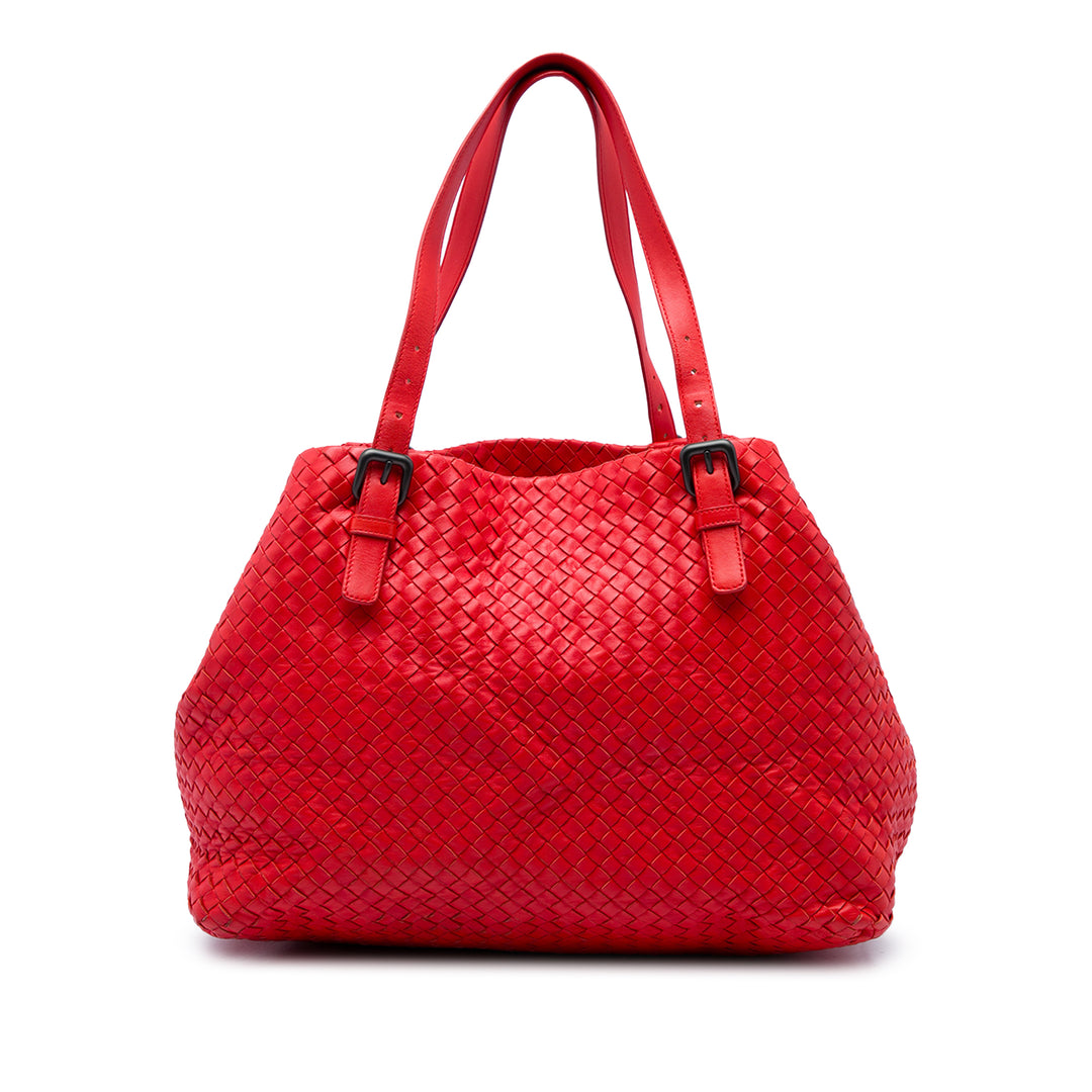 Bottega Veneta Cabas Intrecciato Cesta nappa Moyen Rouge – vue principale – GABY PARIS