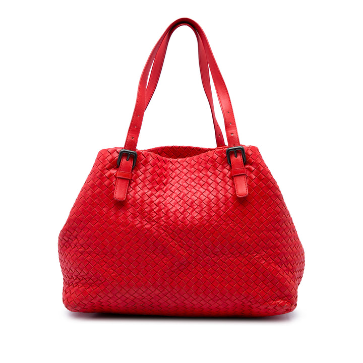 Bottega Veneta Cabas Intrecciato Cesta nappa Moyen Rouge – vue principale – GABY PARIS