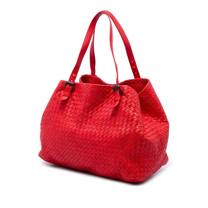 Bottega Veneta Cabas Intrecciato Cesta nappa Moyen Rouge – vue 2 – GABY PARIS
