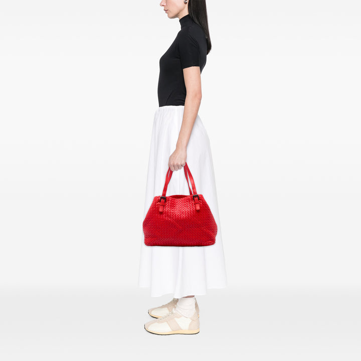 Bottega Veneta Cabas Intrecciato Cesta nappa Moyen Rouge – vue 5 – GABY PARIS