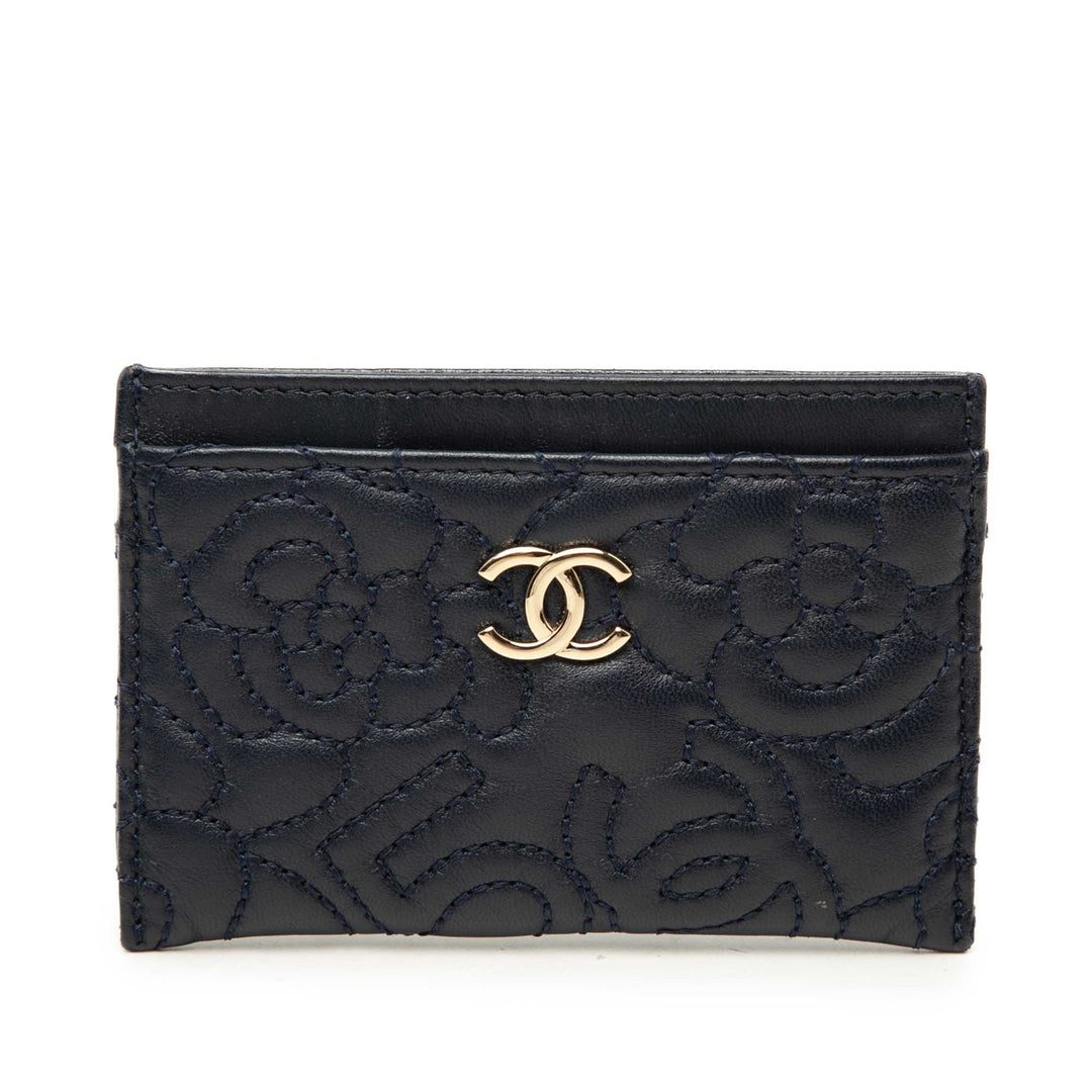 Chanel CC embossé Cuir d’agneau Camellia Card Holder
