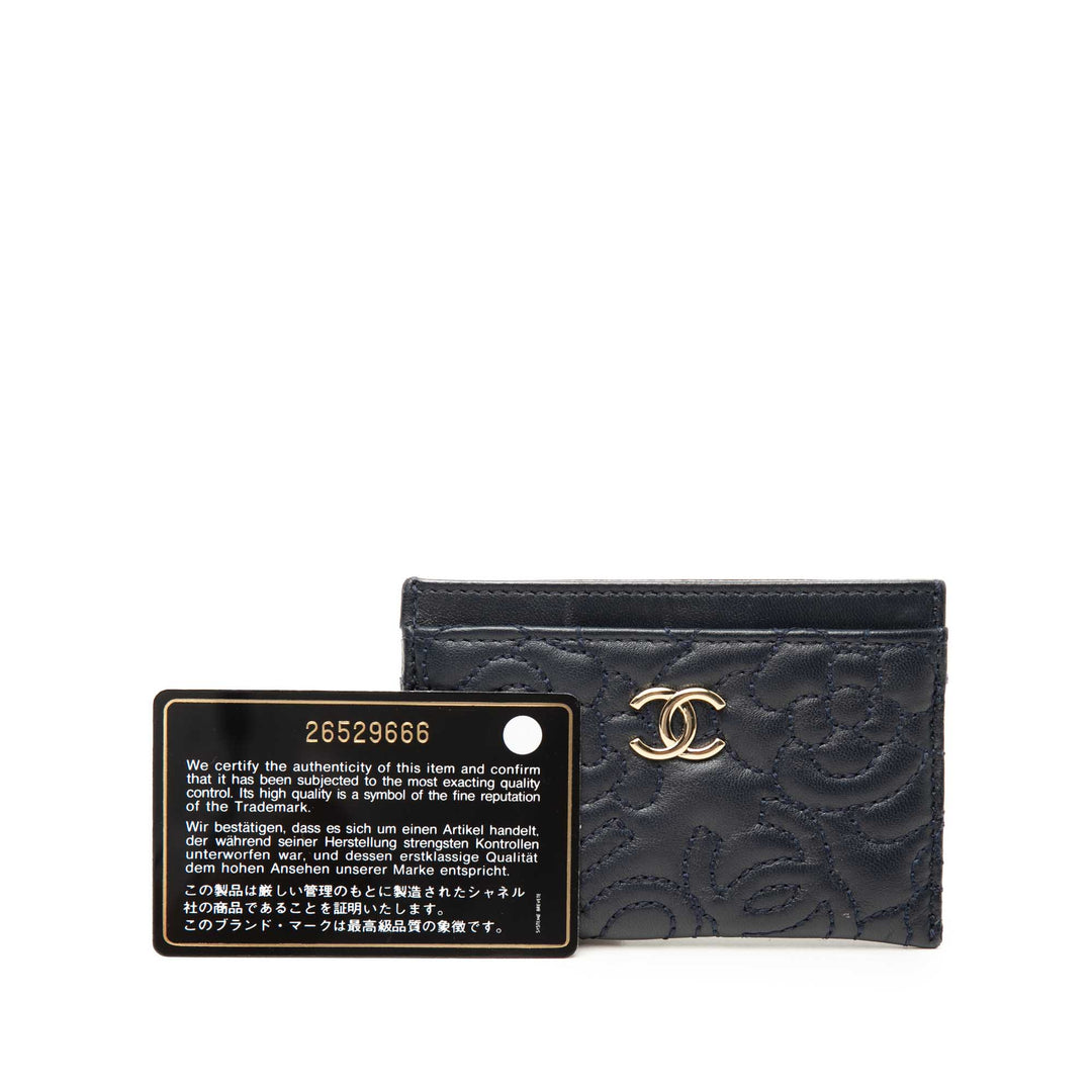 Chanel CC embossé Cuir d’agneau Camellia Card Holder