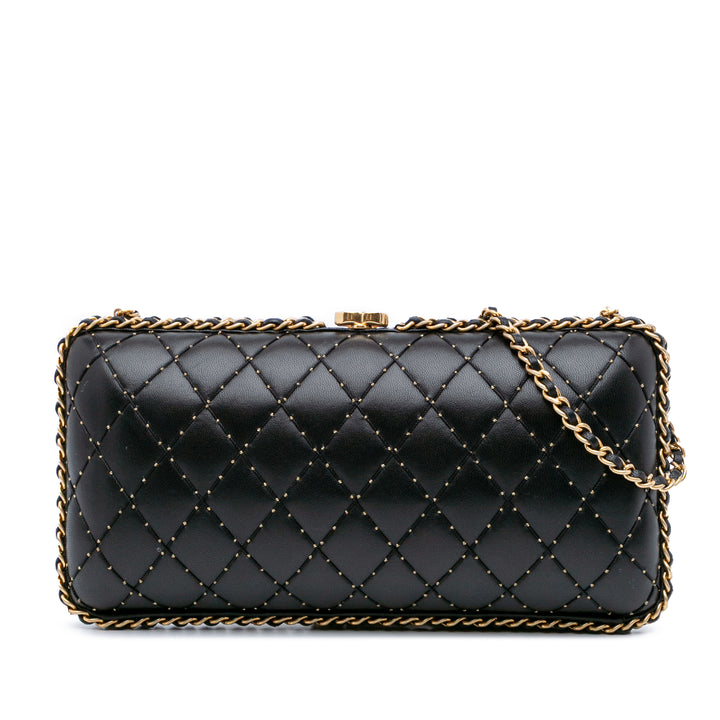 Quilted Lambskin Studded Chain Around Clutch with Chain Black - Gaby Paris