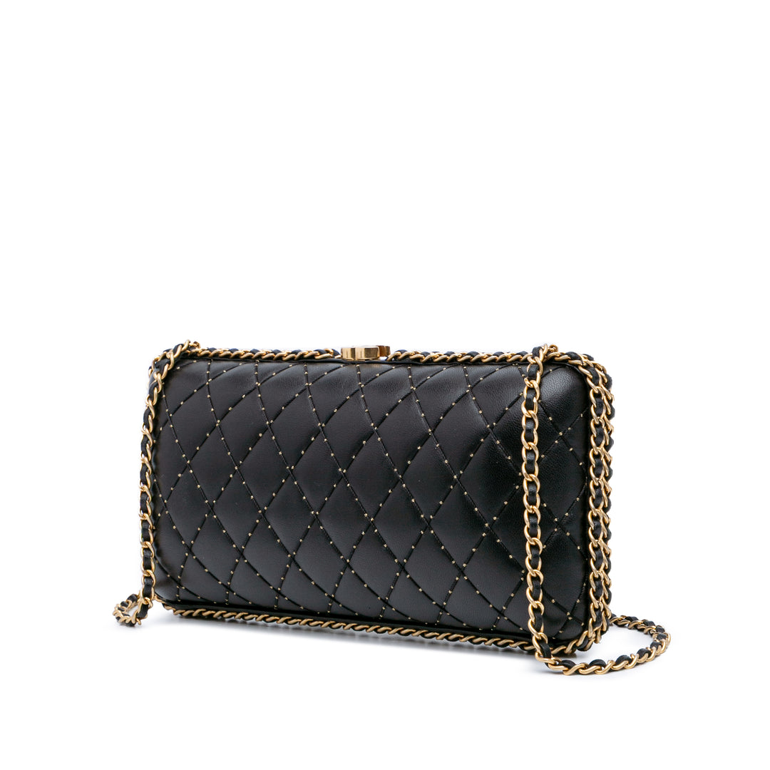 Quilted Lambskin Studded Chain Around Clutch with Chain Black - Gaby Paris