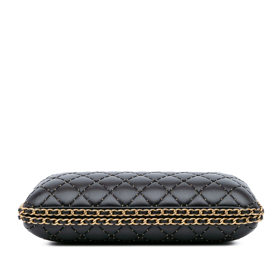 Quilted Lambskin Studded Chain Around Clutch with Chain Black - Gaby Paris