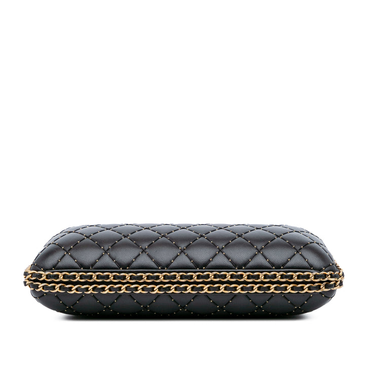Quilted Lambskin Studded Chain Around Clutch with Chain Black - Gaby Paris