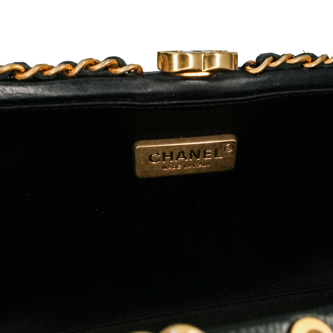 Quilted Lambskin Studded Chain Around Clutch with Chain Black - Gaby Paris
