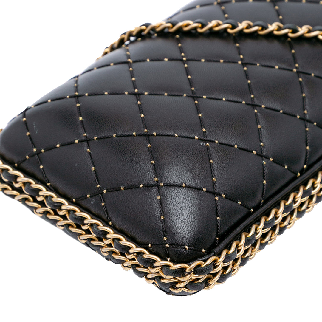 Quilted Lambskin Studded Chain Around Clutch with Chain Black - Gaby Paris
