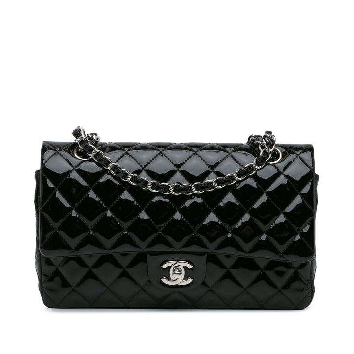 Medium Classic Patent Double Flap Black - Gaby Paris