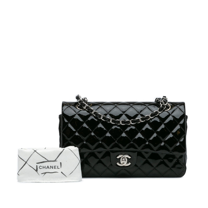 Medium Classic Patent Double Flap Black - Gaby Paris