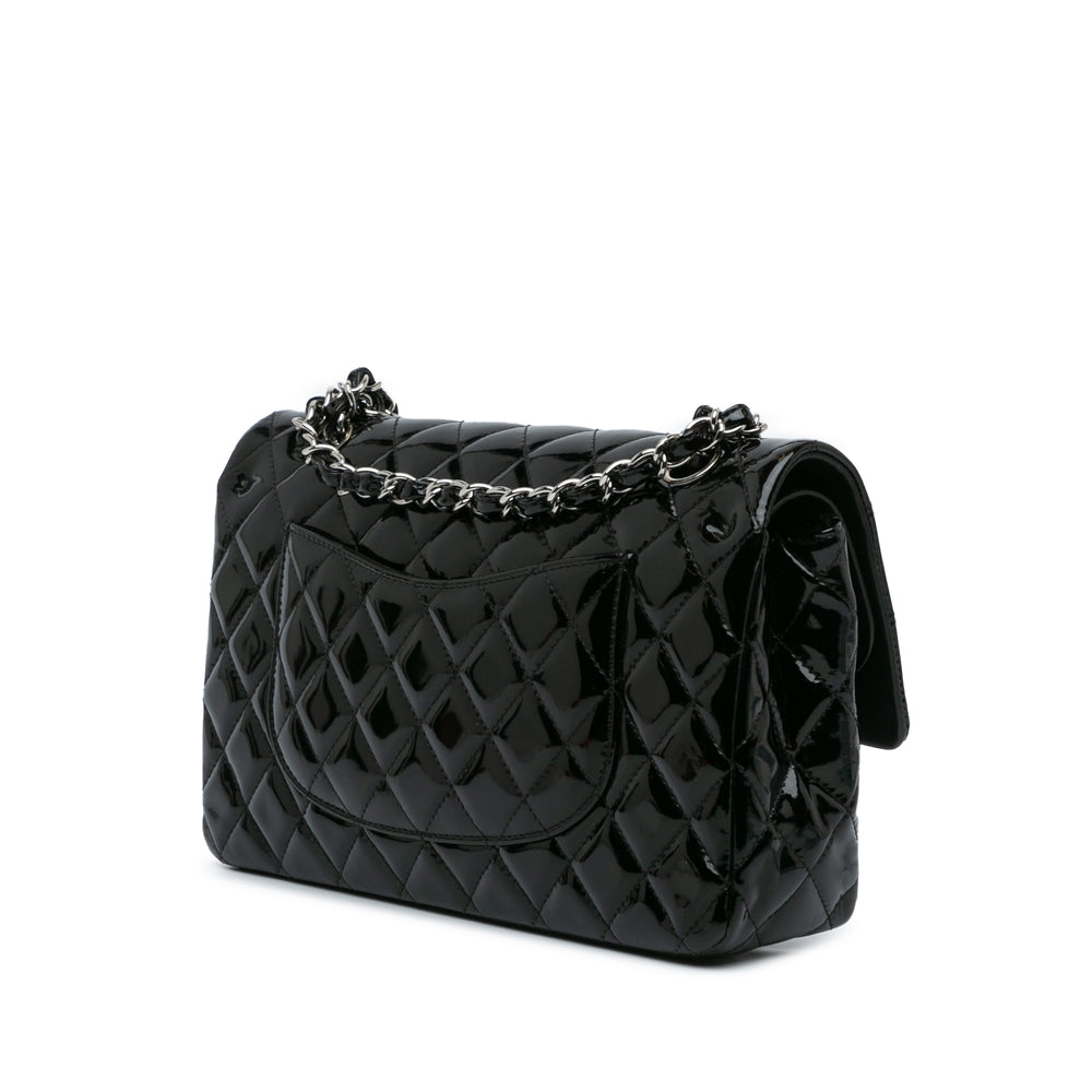 Medium Classic Patent Double Flap Black - Gaby Paris