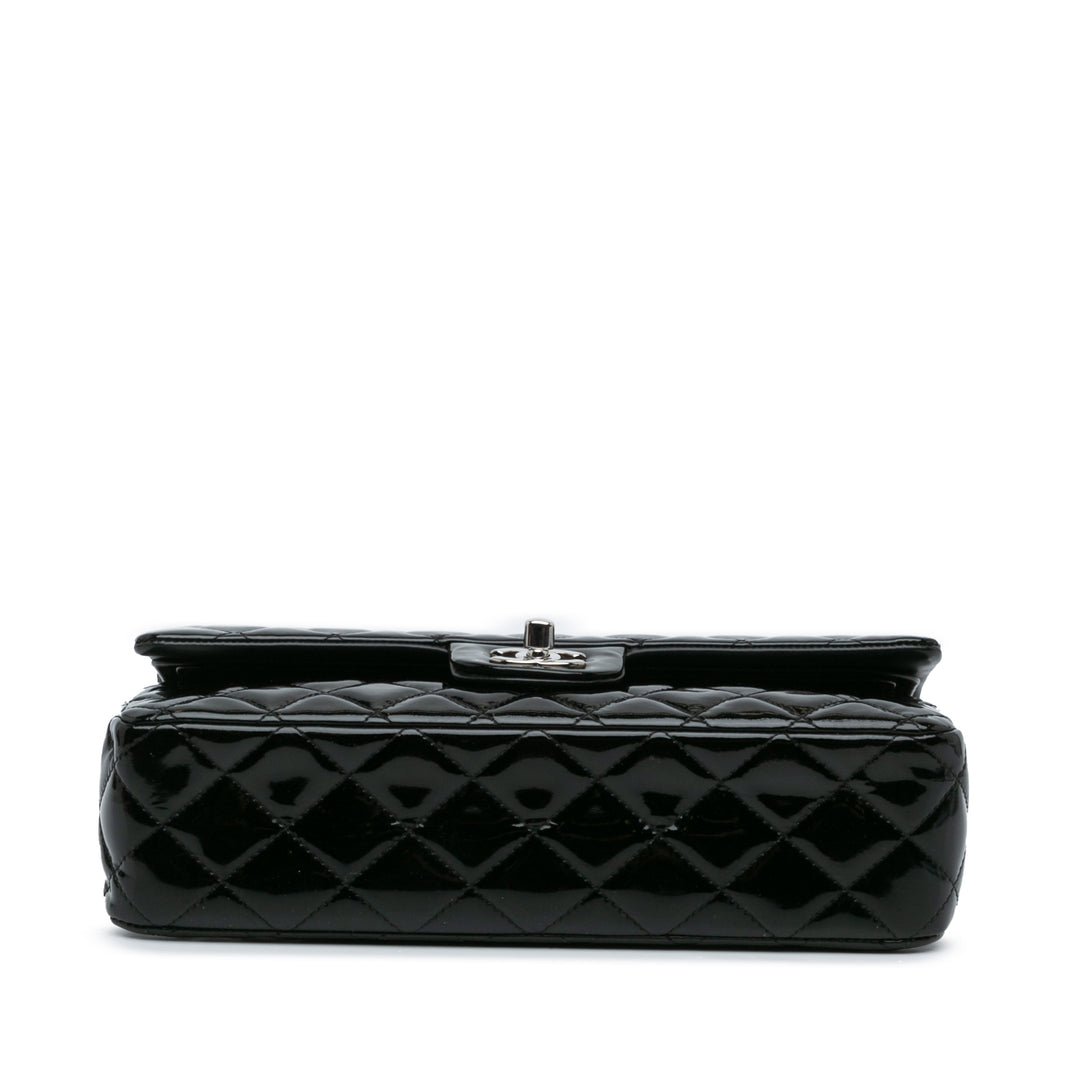 Medium Classic Patent Double Flap Black - Gaby Paris