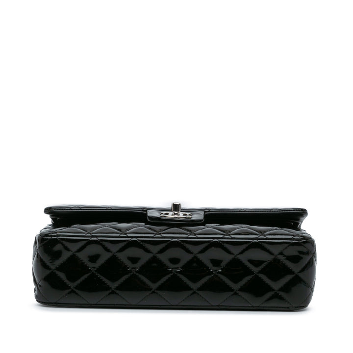 Medium Classic Patent Double Flap Black - Gaby Paris