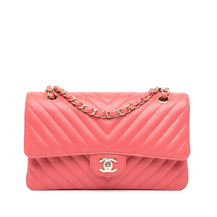Medium Classic Chevron Lambskin Double Flap Pink - Gaby Paris