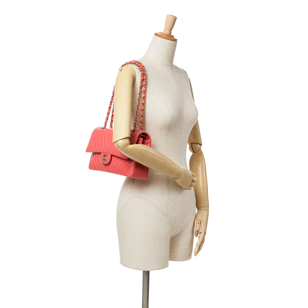 Medium Classic Chevron Lambskin Double Flap Pink - Gaby Paris