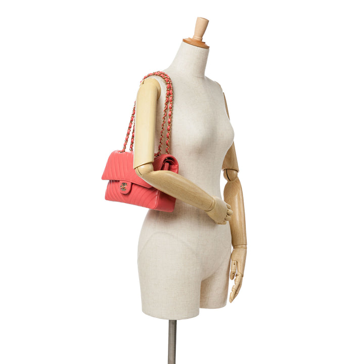 Medium Classic Chevron Lambskin Double Flap Pink - Gaby Paris
