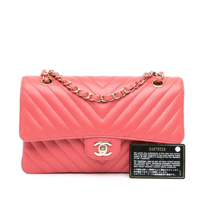 Medium Classic Chevron Lambskin Double Flap Pink - Gaby Paris