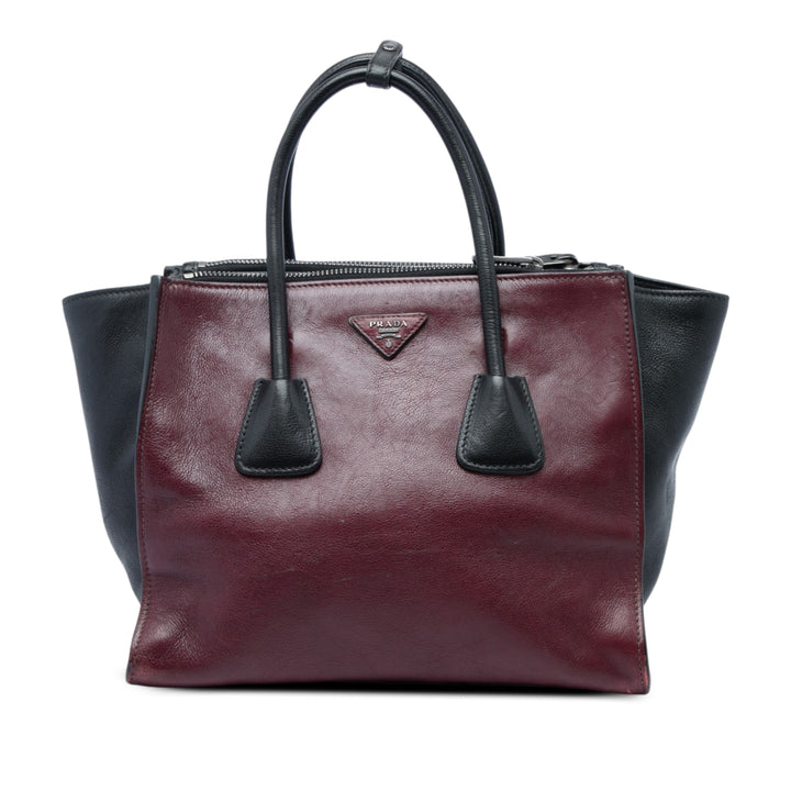 Prada Sac à main Bicolore Glace Veau Twin Poche Double Poignée Rouge – vue principale – GABY PARIS
