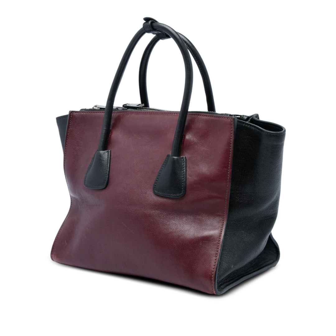 Prada Sac à main Bicolore Glace Veau Twin Poche Double Poignée Rouge – vue 2 – GABY PARIS