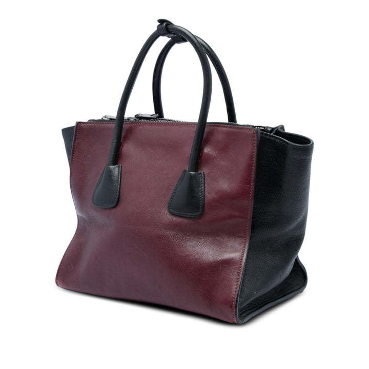 Prada Sac à main Bicolore Glace Veau Twin Poche Double Poignée Rouge – vue 2 – GABY PARIS
