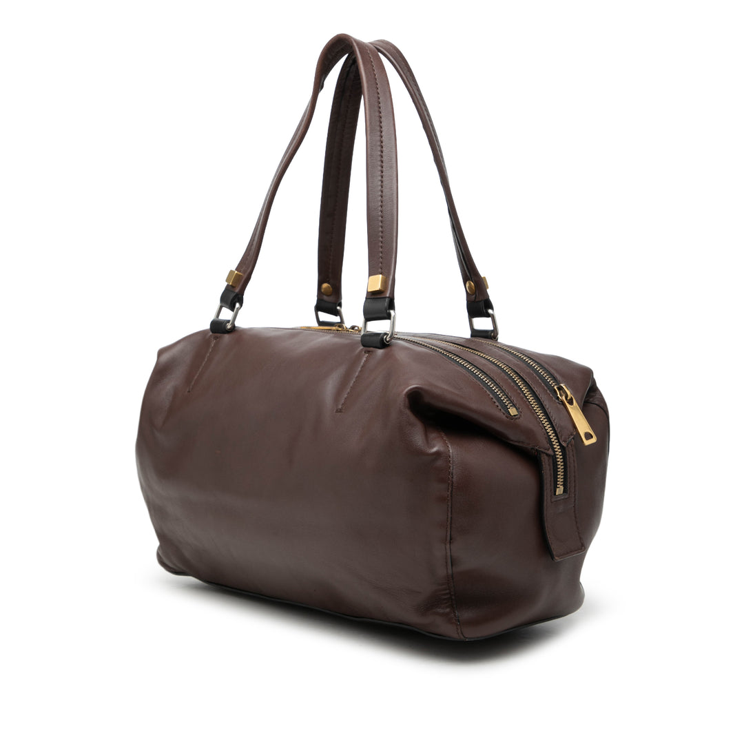 Triple Zippé Sac Cuir d'agneau Marron