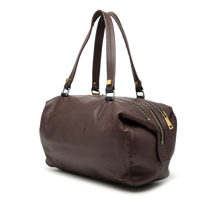 Triple Zippé Sac Cuir d'agneau Marron