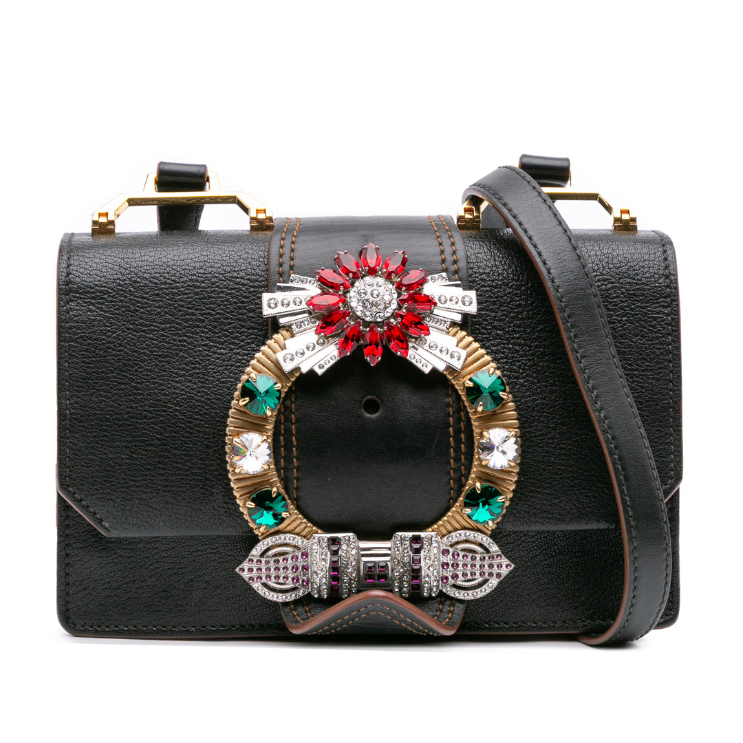 Goatskin Madras Soft Calf Crystal Embellished Crossbody Black - Gaby Paris