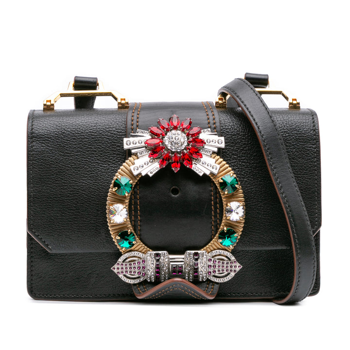 Goatskin Madras Soft Calf Crystal Embellished Crossbody Black - Gaby Paris