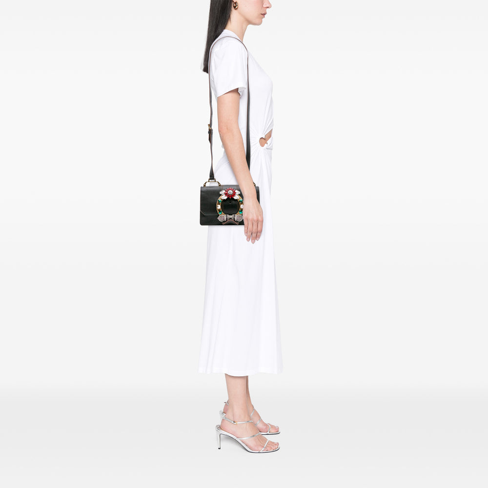 Goatskin Madras Soft Calf Crystal Embellished Crossbody Black - Gaby Paris