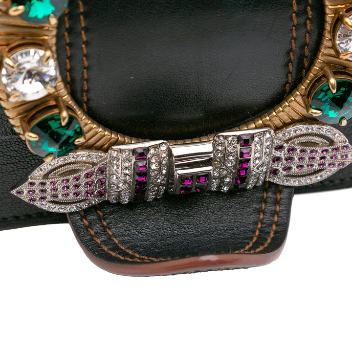 Goatskin Madras Soft Calf Crystal Embellished Crossbody Black - Gaby Paris