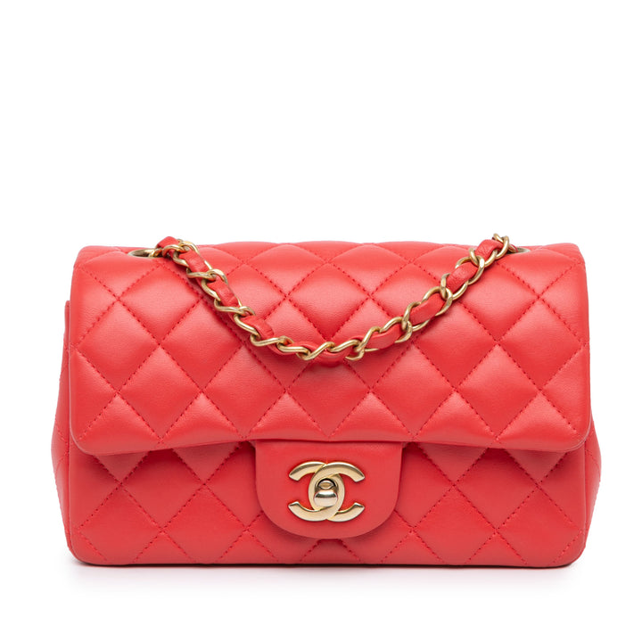 Chanel Mini Rectangular Classic Lambskin Single Flap Red - GABY PARIS