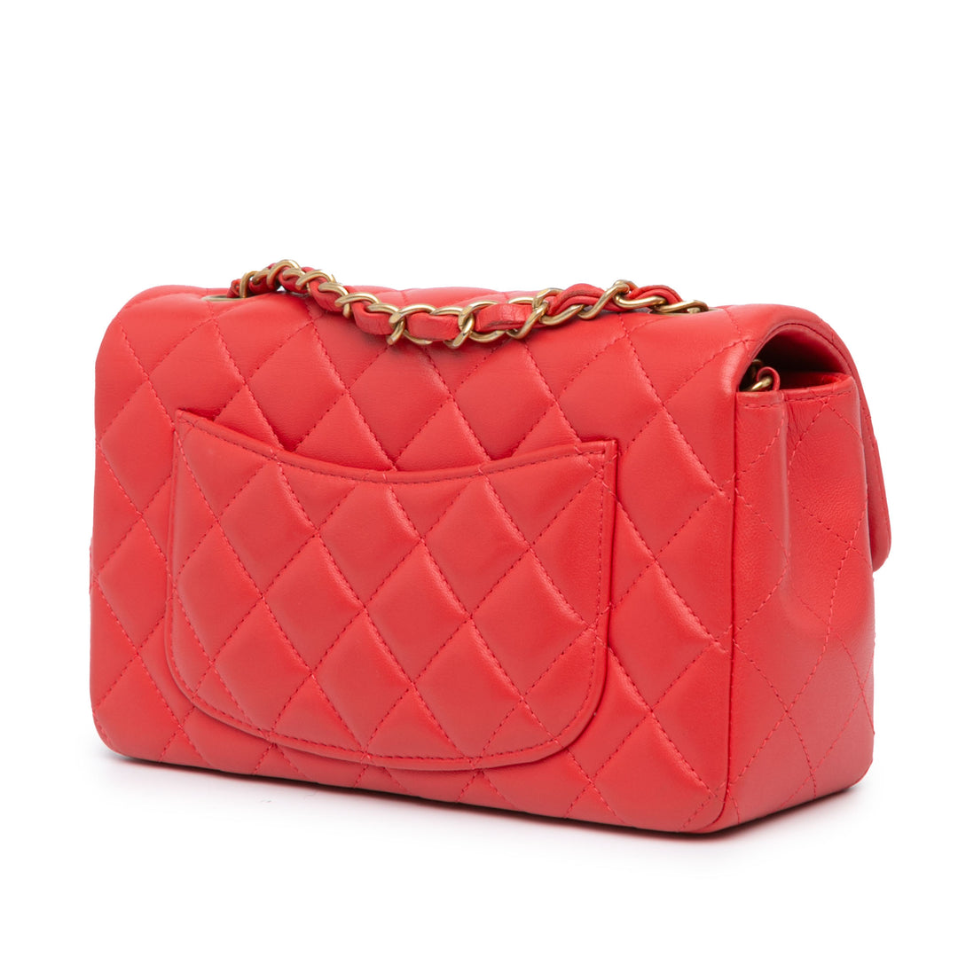 Chanel Mini Rectangular Classic Lambskin Single Flap Red - GABY PARIS